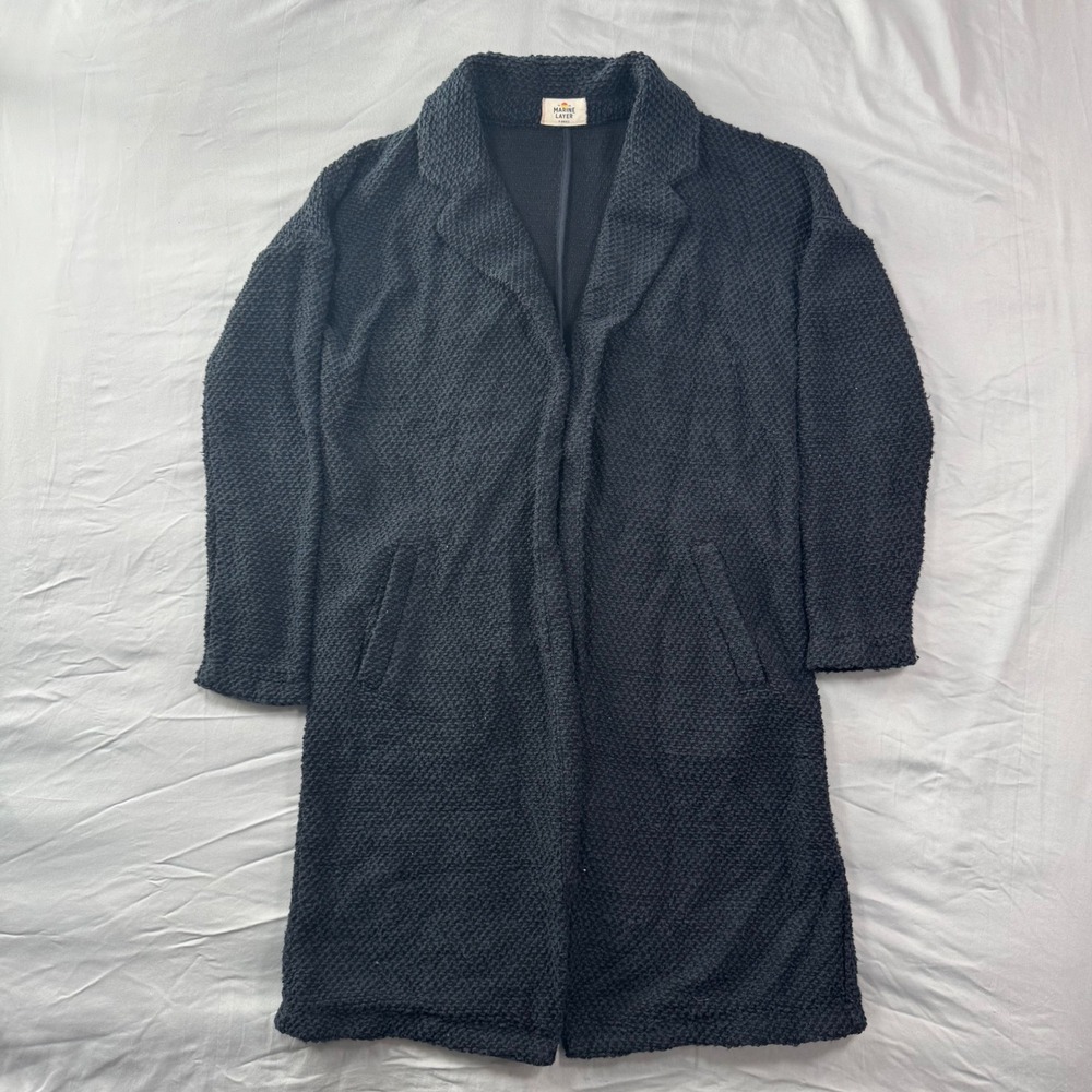 Marine Layer Birdseye Coat Open Cardigan Sweater Knit Textured Black Womens XS